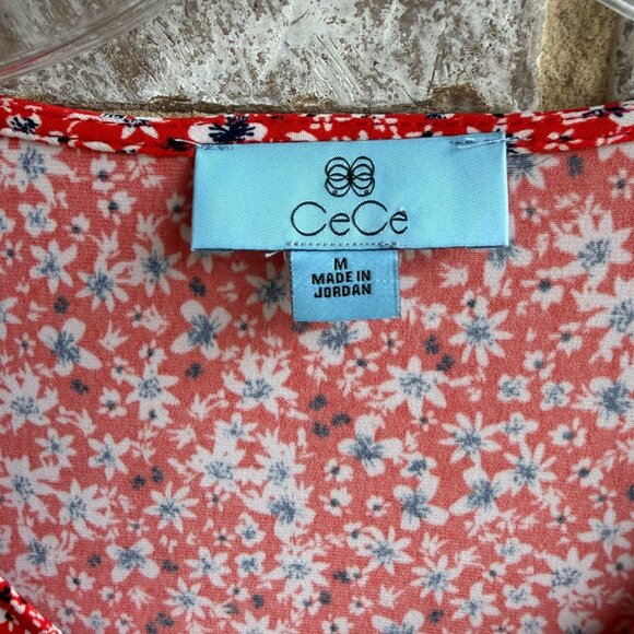 CeCe Short Sleeve Scoop Neck Floral Print Stretch Blouse Women's Size M - Picture 3 of 7